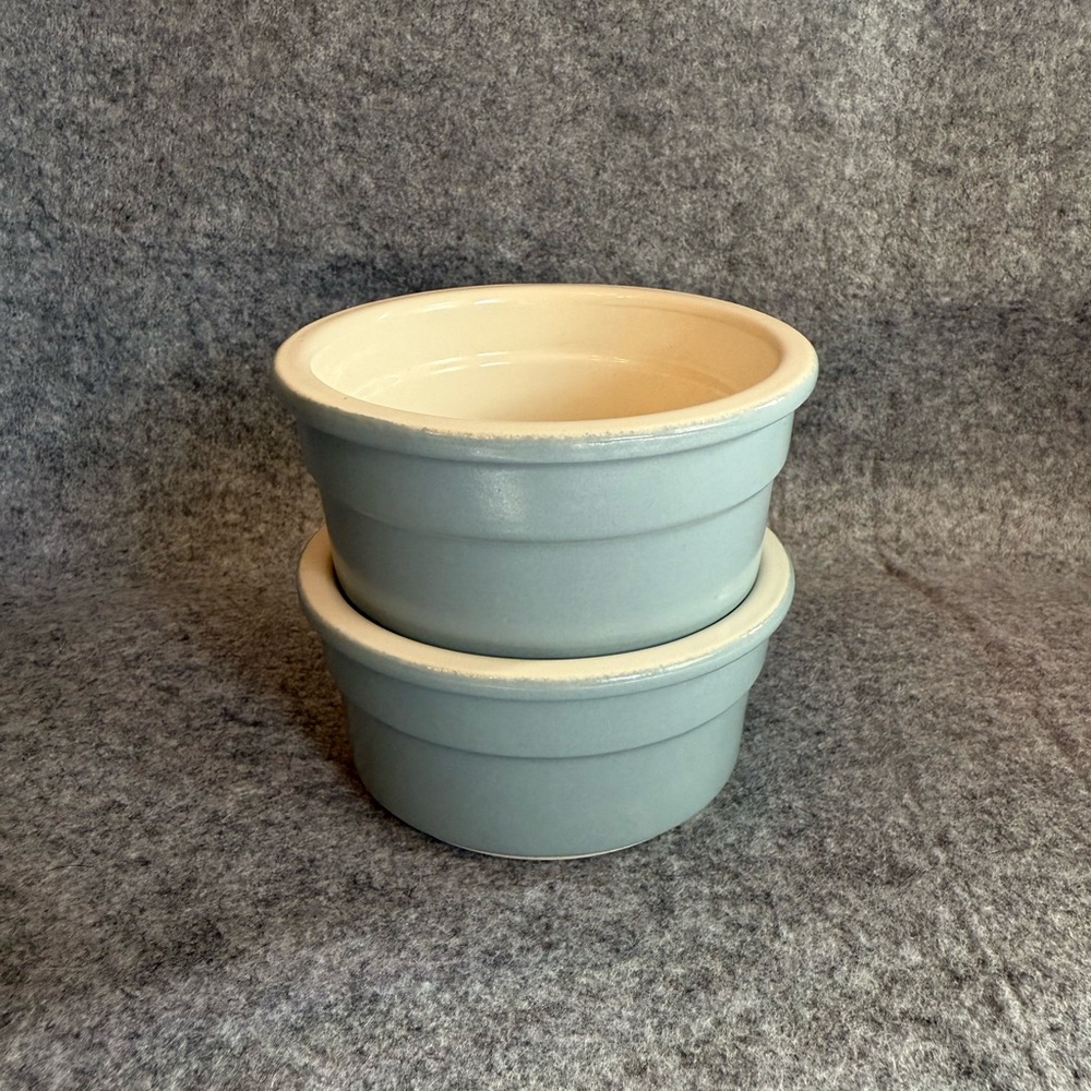 Set of 2 Blue Cermer Ramekin Bakeware Stoneware Custard Cups, made in France